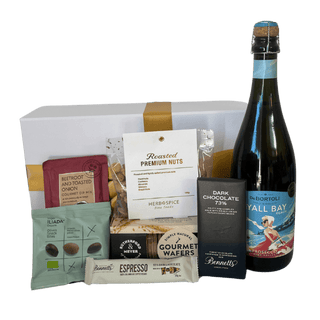 Gift Box Image Dairy-free gift box with Prosecco Sparkling Wine and tasty food snacks delivered NZ wide. Batenburgs Gift Hampers